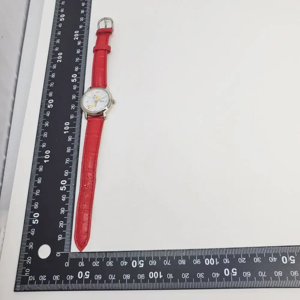 Disney Tinker Bell Holiday Quartz Watch Silver Red Leather